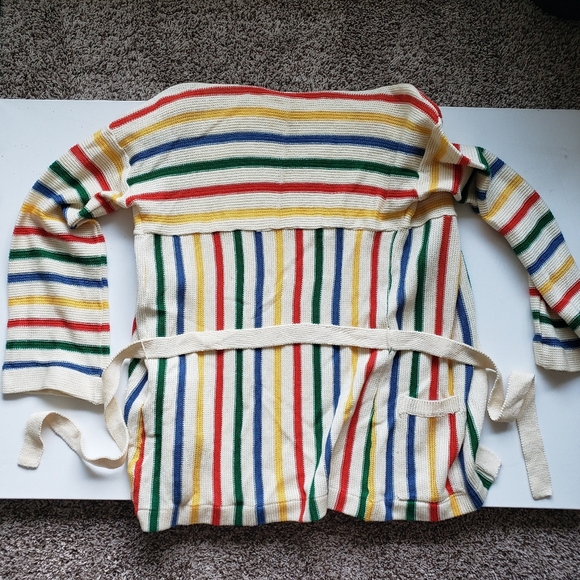 Vintage 1970s Tomboy Of California Multicolor Striped Knit Sweater Waist Tie - Picture 6 of 7